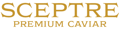 Gold 'Sceptre Premium Caviar' logo on an empty background